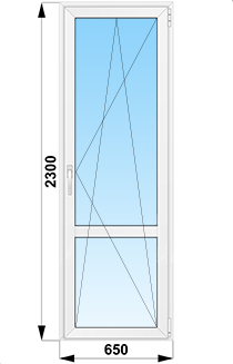 Балконная  дверь поворотно-откдная стеклянная  с импостом 650x2300